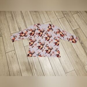 Garnet Hill 100% merino wool floral lavender crew neck cardigan sweater L